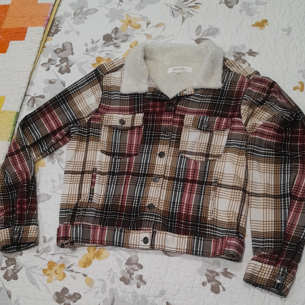 Eden & Olivia Multicolor Plaid Jacket with Sherpa Collar